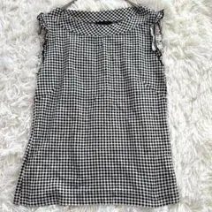 ef-deエフデ ギンガムチェック フリルブラウス 白黒 M 日本製　コットン