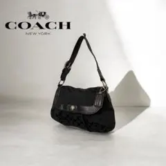 極美品 COACH コーチ ホーボー ワンショルダーバッグ シグネチャー 黒