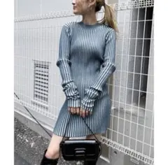 【新品】 タグ付き SPIRALGIRL 配色プチハイリブニットワンピース