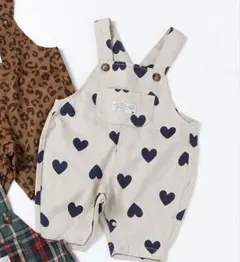 ブリーズ　ベージュ ネイビーハート柄 オーバーオール80