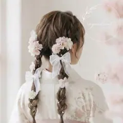 桜満開 髪飾り リボン／ツインテール 卒業式 成人式 ウェディング ㉝