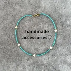 ハート　シェル　ビーズネックレス　ゴールド　ビーズ　ネックレス　ハンドメイド