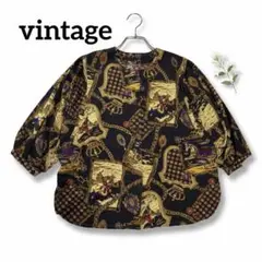 【vintage】ドルマンブラウス チェーン 馬柄 バロック調柄　個性的　奇抜
