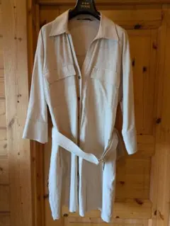 ベージュ シャツワンピース 長袖 ウエストベルト付きZARA未使用