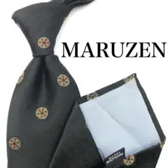 【美品】MARUZEN ネクタイ 小紋柄 ドット柄 ブラック オレンジ