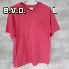 BVD ポケットTシャツ 赤 Lサイズ 無地 厚手 コットン生地 【オ337】のサムネイル