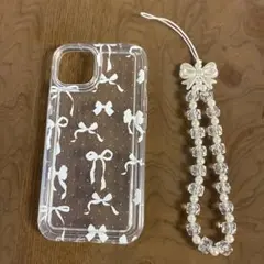 iPhone14用クリアケース 韓国 Shein リボン柄 ストラップ付