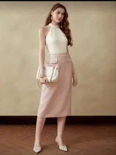 ハイネックツイードドレス・タイトスカート