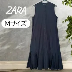 ZARAザラ ノースリーブ裾プリーツワンピース黒ブラック
