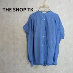 THE SHOP TK ギャザーブラウス 半袖 ブルー フリーサイズのサムネイル