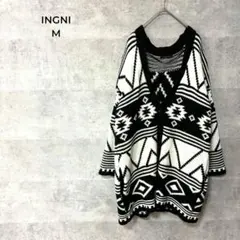 INGNI イング オルテガ柄 ロングニット カーディガン M ブラックホワイト