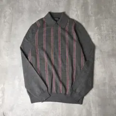 Brooks Brothers メリノウール ストライプ ニットポロ グレー 赤