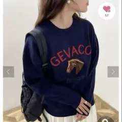 GEVACO 馬刺繍 ネイビー ニットセーター38