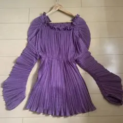 今月削除します‼️最終値下げ‼️パープル プリーツ シャツ フリル襟