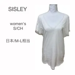 SISLEY Tシャツ 半袖 Vネック 白 S/CH オシャレ 涼しげ　透け感のサムネイル