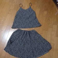 黒白ドット風柄キャミソールスカートセット ワンピをリメイク！