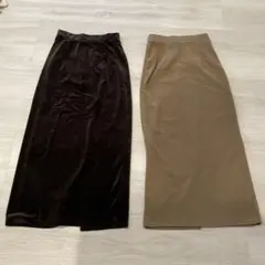 しまむら　nozomi 起毛リブナロースカート モカ コーデュロイ　ベロア　2点