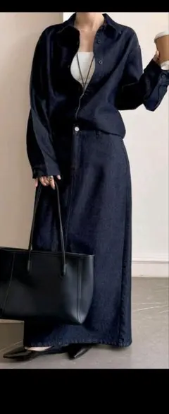 デニム シャツスカートセットアップ