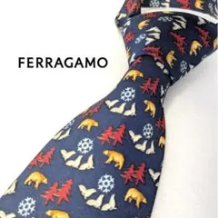美品✨サルヴァトーレフェラガモ ネクタイ 紺 クマ アニマル シルク イタリア製のサムネイル