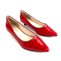 3cmローヒールタイプのパンプス レッドエナメル 赤 22.5cm シューズ 赤