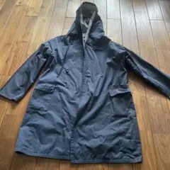 ネイビー フード付き コート 裏ギンガムチェック