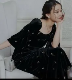 Kastane ベロアワンピvelour bell sleeve dress