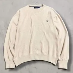 美品【ポロラルフローレン】前V トレーナー コットンニット ベージュ 洗える