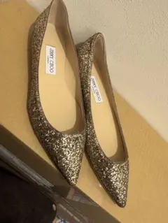 JIMMY CHOO ゴールド フラットパンプス