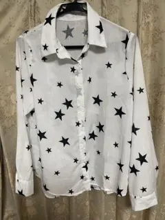ホワイト 星柄 長袖シャツ