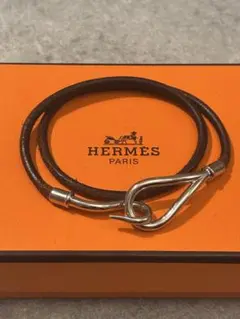 美品 HERMES ジャンボ チョーカー 二重巻きブレスレット カーフレザー