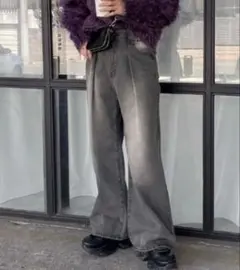 JEANASIS タックデニムワイドパンツ　ブラックデニム　ワイドデニム　Mのサムネイル