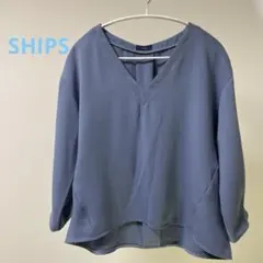 SHIPS Vネック 五分袖シャツ 青　Mサイズ