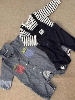 ストライプ柄ロンパース・オーバーオールセット