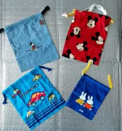 未使用 ミッキーマウス ミッフィー等 可愛いキャラクター袋 4点セット