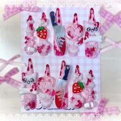 ♥現品♥ネイルチップ 血系 病み 量産型 地雷 平成女児 ピンク スーパーロング