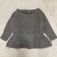 【千趣会】羊毛　モヘヤ　ニット　セーター　ペプラム　グレー　S