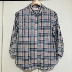 ユニクロ　リネンチェックシャツ(七分袖) Lサイズ