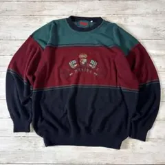 Marc Gbaldi 90s 刺繍ロゴ切替ニットセーター　ゆるダボメンズ古着