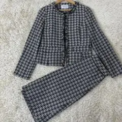 ツイード セットアップ ロング丈スカート ジャケット ノーカラー 千鳥格子