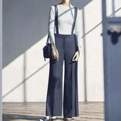 極美品 Theory セオリー サスペンダー付 ワイドパンツ ネイビー系 XX0