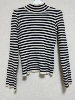 ボーダー柄フレアスリーブリブニットトップス[k9086b]