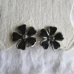 イヤリング 花 メタル エナメル加工 フランスヴィンテージ