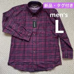 【新品】ネルシャツ　L 長袖シャツ　メンズ　チェック柄　赤色系　トップス