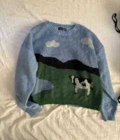 完売品】SHEIN 牛模様 ニットセーター 長袖　牧場　お出かけ