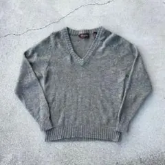 希少 70s ヴィンテージ 古着 vネック アクリルウールニット L グレー