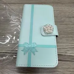 iPhoneSE 7 8 ケース 手帳型 iPhoneケース ブルー リボン