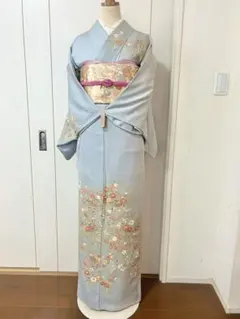 難あり　人気の水色　正絹訪問着　フルセット4点　卒業式　入学式　七五三　お宮参り