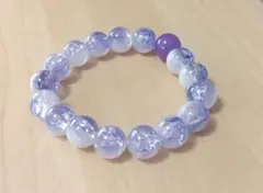 ハンドメイド 紫と白のラウンド ビーズ ブレスレット