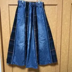 CUBESUGAR デニムチェックパネルロングスカート