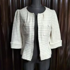 BodyDressingDeluxeアイボリー ストライプ ノーカラージャケット